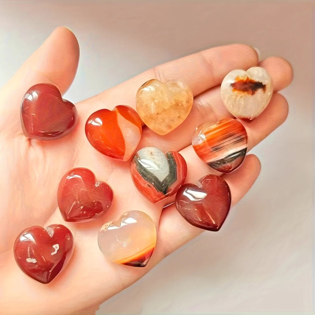 3/5/10pcs Natural Red Agate Heart Crystal, Hand Carved
