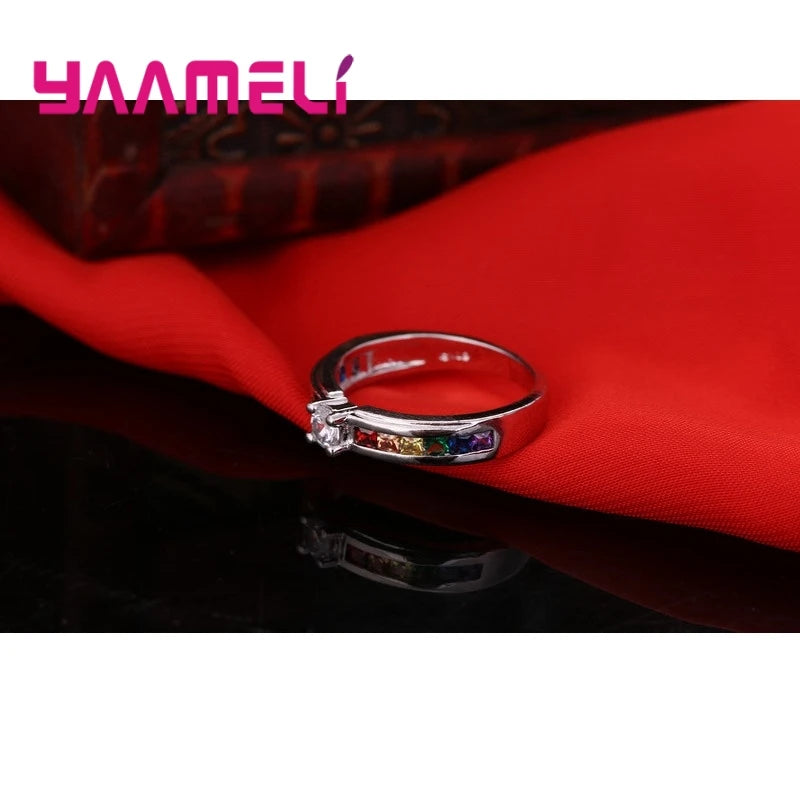 Rainbow Cubic Zircon Ring Proposal Jewelry