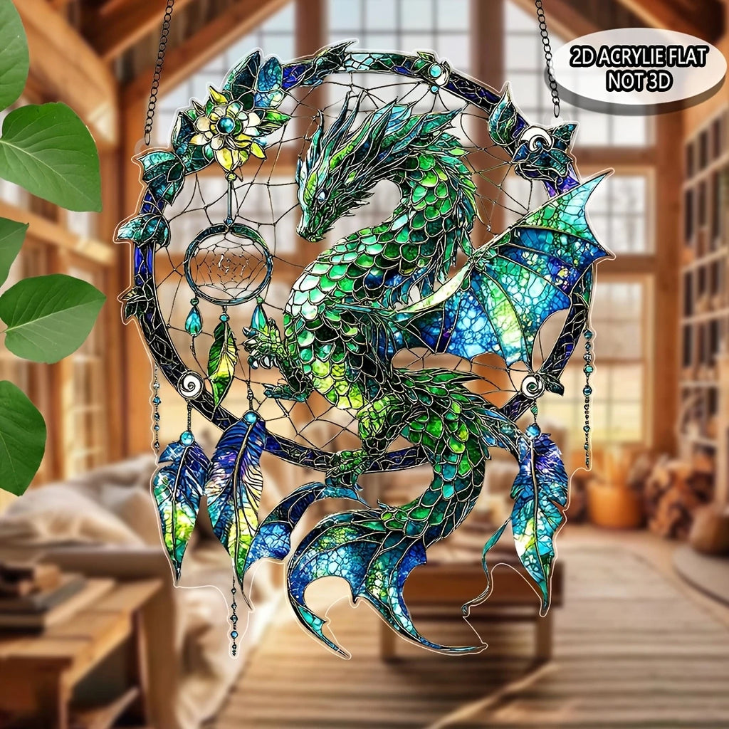 2D Green/Red Fantasy Dragon Acrylic Dream Catcher Light Catcher for Window And Door Home Decor Auspicious Gift Sunlight Catcher