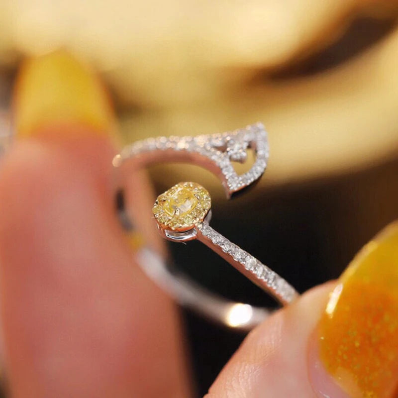 Aazuo Natrual Yellow & White Diamonds 18K Solid Gold Fairy Open Ring Upscale Trendy Senior Party Senior Customize  Fine Jewelry
