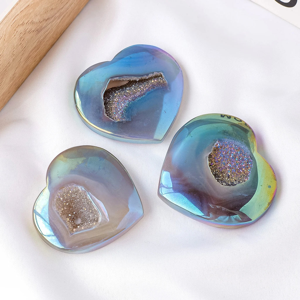 1pc Natural Crystal Aura Agate Crystal Cave Love Palmstone