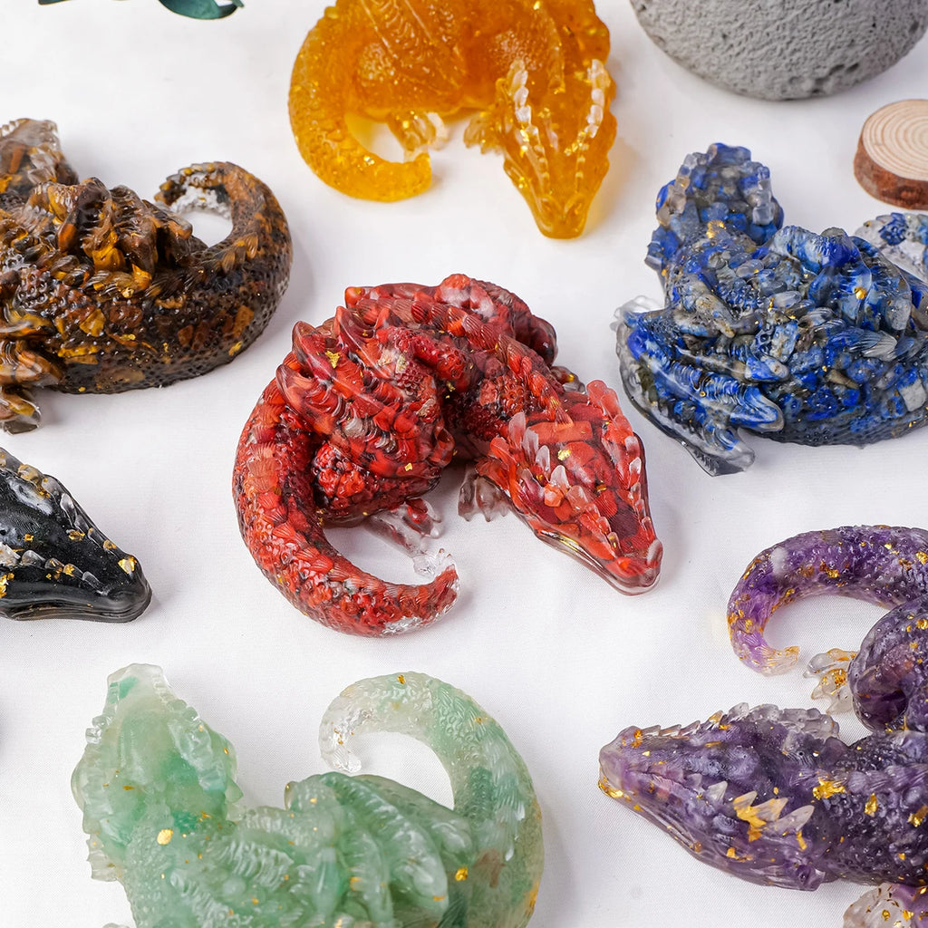 1PC Natural Crystal Stone Wolong Statue Reiki Stone Dragon Figurine Amulet Fengshui Sculpture for Home Office Decoration