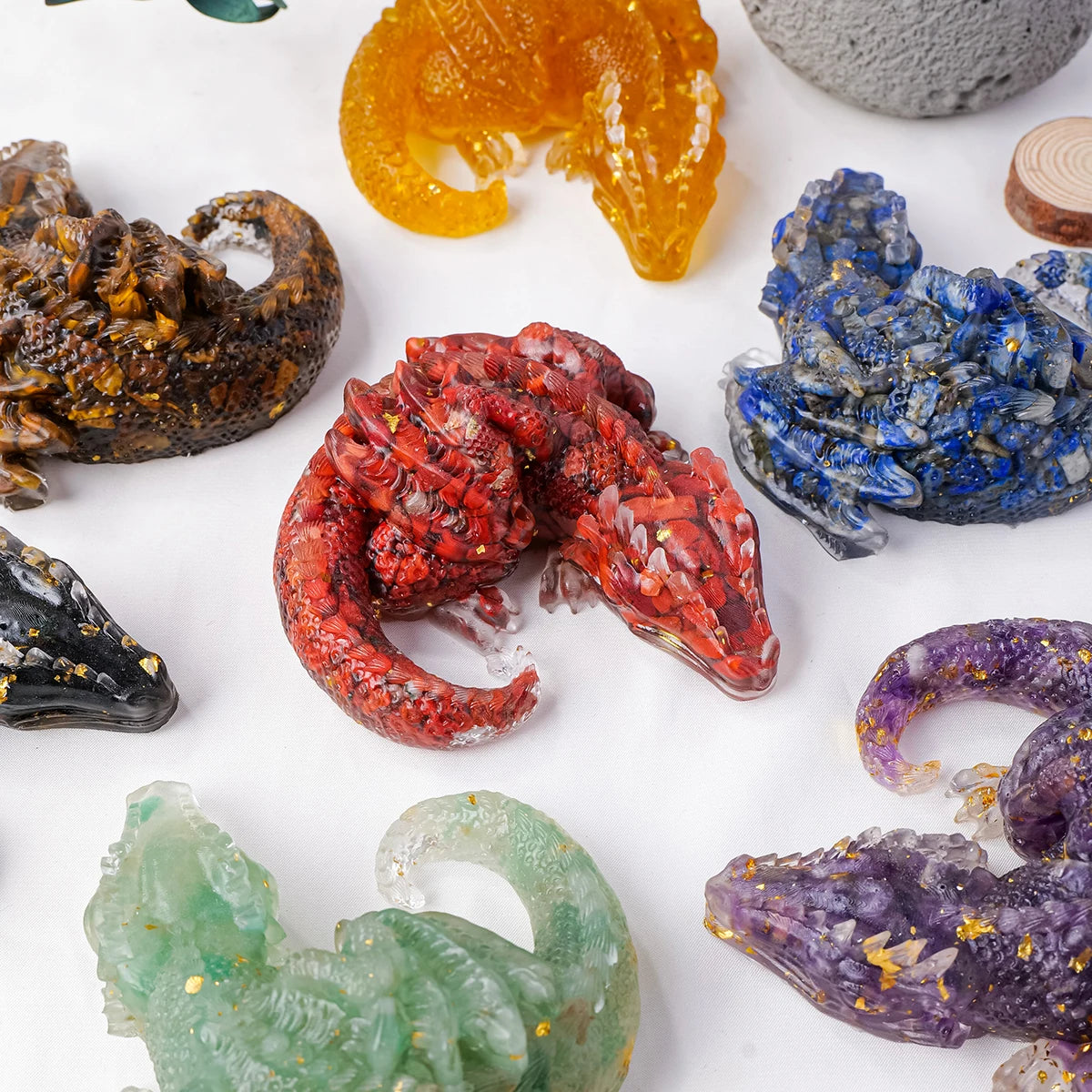 1PC Natural Crystal Stone Wolong Statue Reiki Stone Dragon Figurine Amulet Fengshui Sculpture for Home Office Decoration
