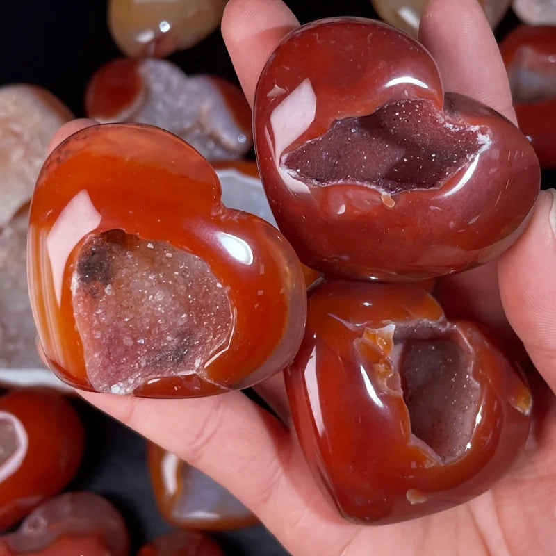 Heart-shaped Natural Red Crystal Cluster with Openwork Patterns