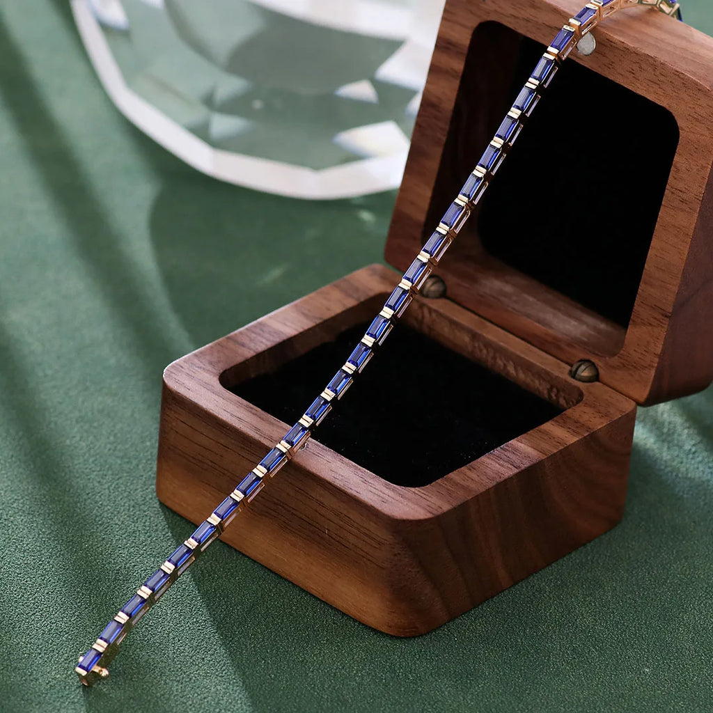 Provence 10K/14K solid gold tennis chain bracelets baguette cut lab sapphire bracelet for women custom birthday Anniversary gift