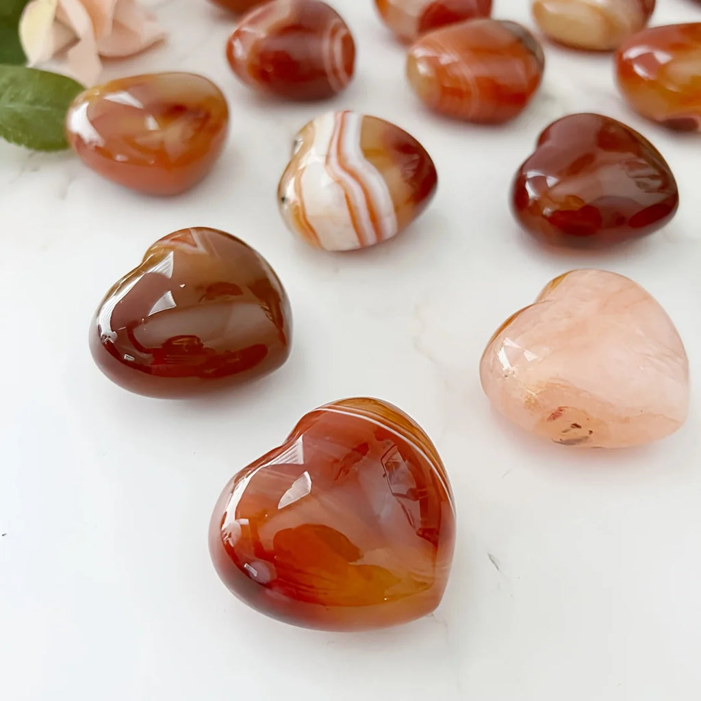 3/5/10pcs Natural Red Agate Heart Crystal, Hand Carved