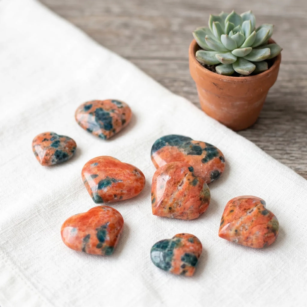 Natural Blue Apatite With Sunstone Crystal Heart,