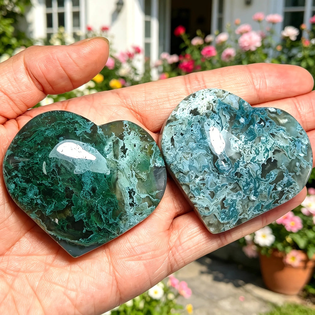 1pc Random Natural Moss Agate Heart Cabochon,