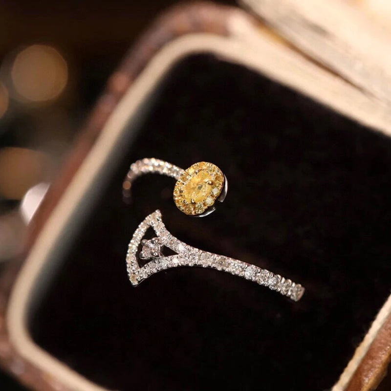 Aazuo Natrual Yellow & White Diamonds 18K Solid Gold Fairy Open Ring Upscale Trendy Senior Party Senior Customize  Fine Jewelry