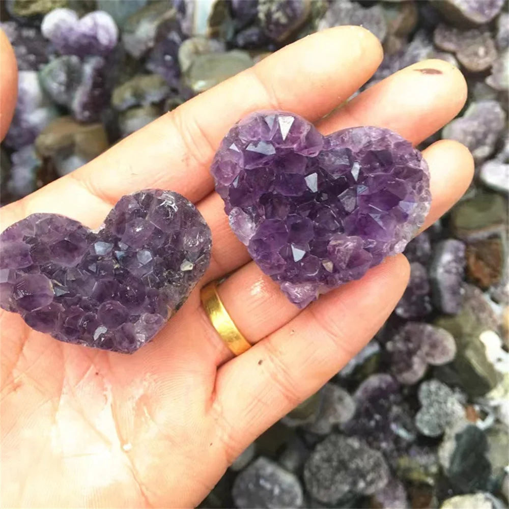 Natural Purple Amethyst Cluster Heart Shape Rough