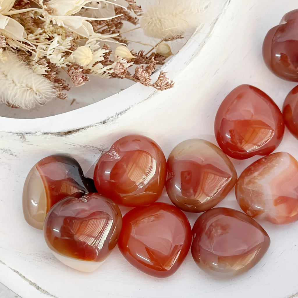 3/5/10pcs Natural Red Agate Heart Crystal, Hand Carved