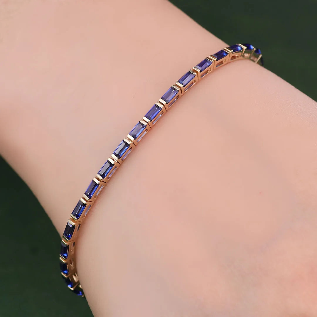 Provence 10K/14K solid gold tennis chain bracelets baguette cut lab sapphire bracelet for women custom birthday Anniversary gift