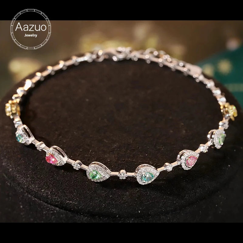 Aazuo Luxury Jewelry 18K Solid White Gold Real Color Diamonds 1.30ct  Bangle For Woman Upscale Trendy Wedding Engagement Party