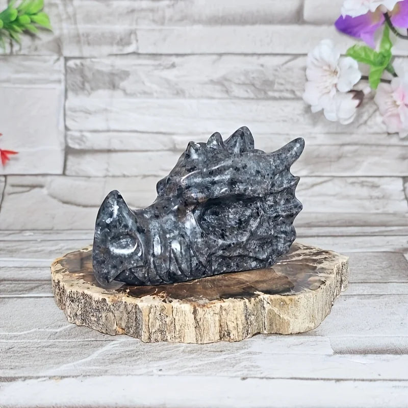 1pc Dragon Skull Decoration, Hand-Carved Quartz Ornament Stone Home Decor, Unique Gift -Jewelry Patterns