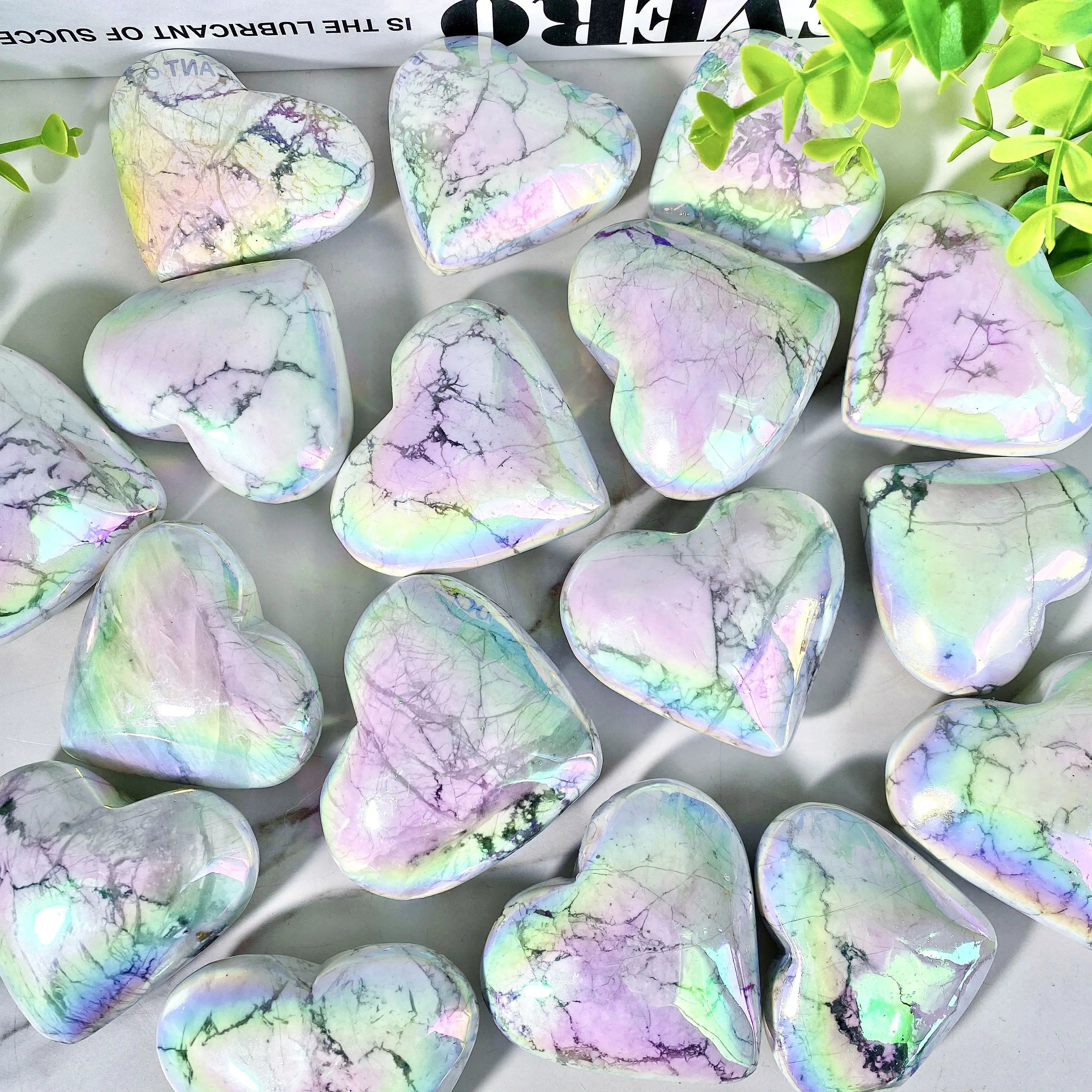 1PC High Quality Aura Howlite Heart Natural Crystal Carving,