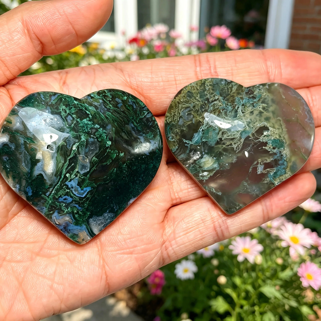 1pc Random Natural Moss Agate Heart Cabochon,