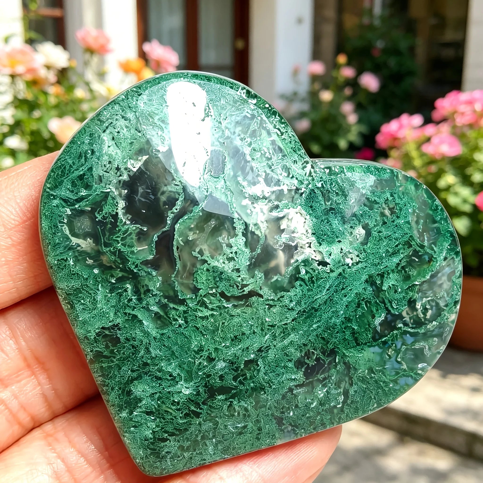 1pc Random Natural Moss Agate Heart Cabochon,