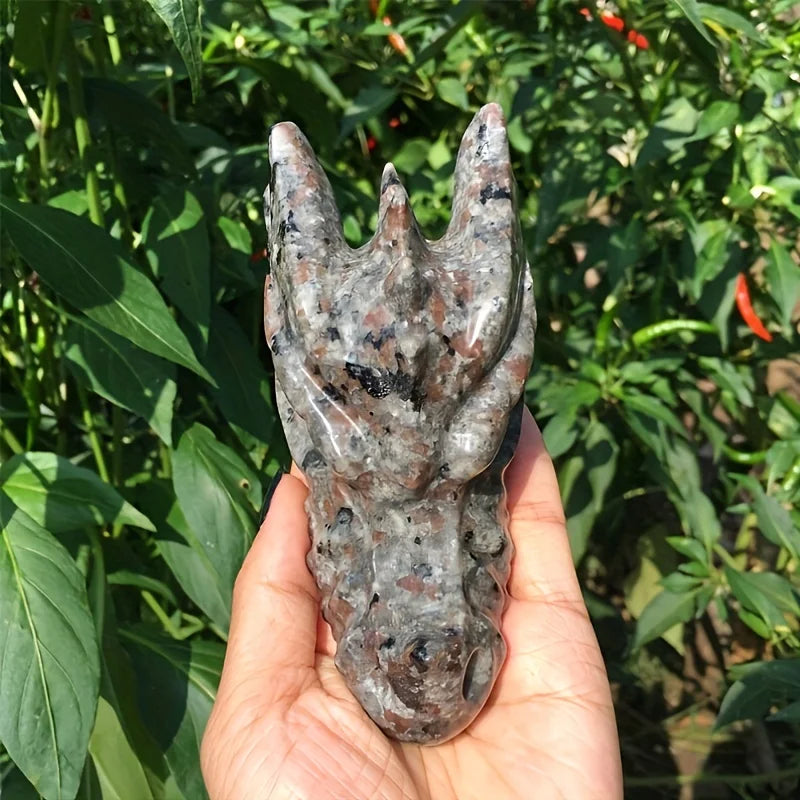 1pc Dragon Skull Decoration, Hand-Carved Quartz Ornament Stone Home Decor, Unique Gift -Jewelry Patterns