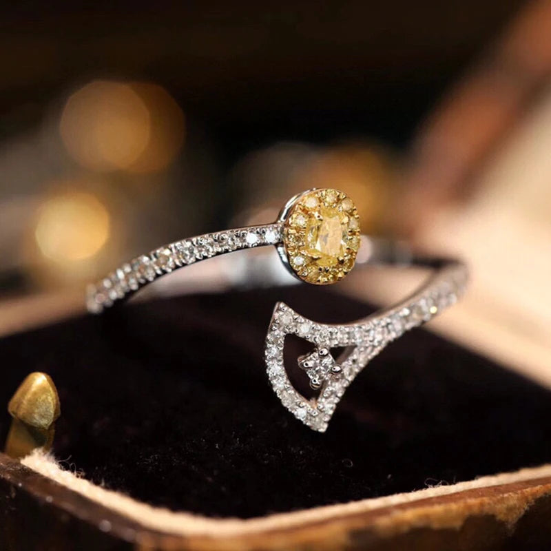 Aazuo Natrual Yellow & White Diamonds 18K Solid Gold Fairy Open Ring Upscale Trendy Senior Party Senior Customize  Fine Jewelry