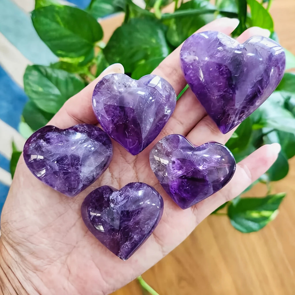 1pc Natural Amethyst Heart-Shaped Crystal Carving
