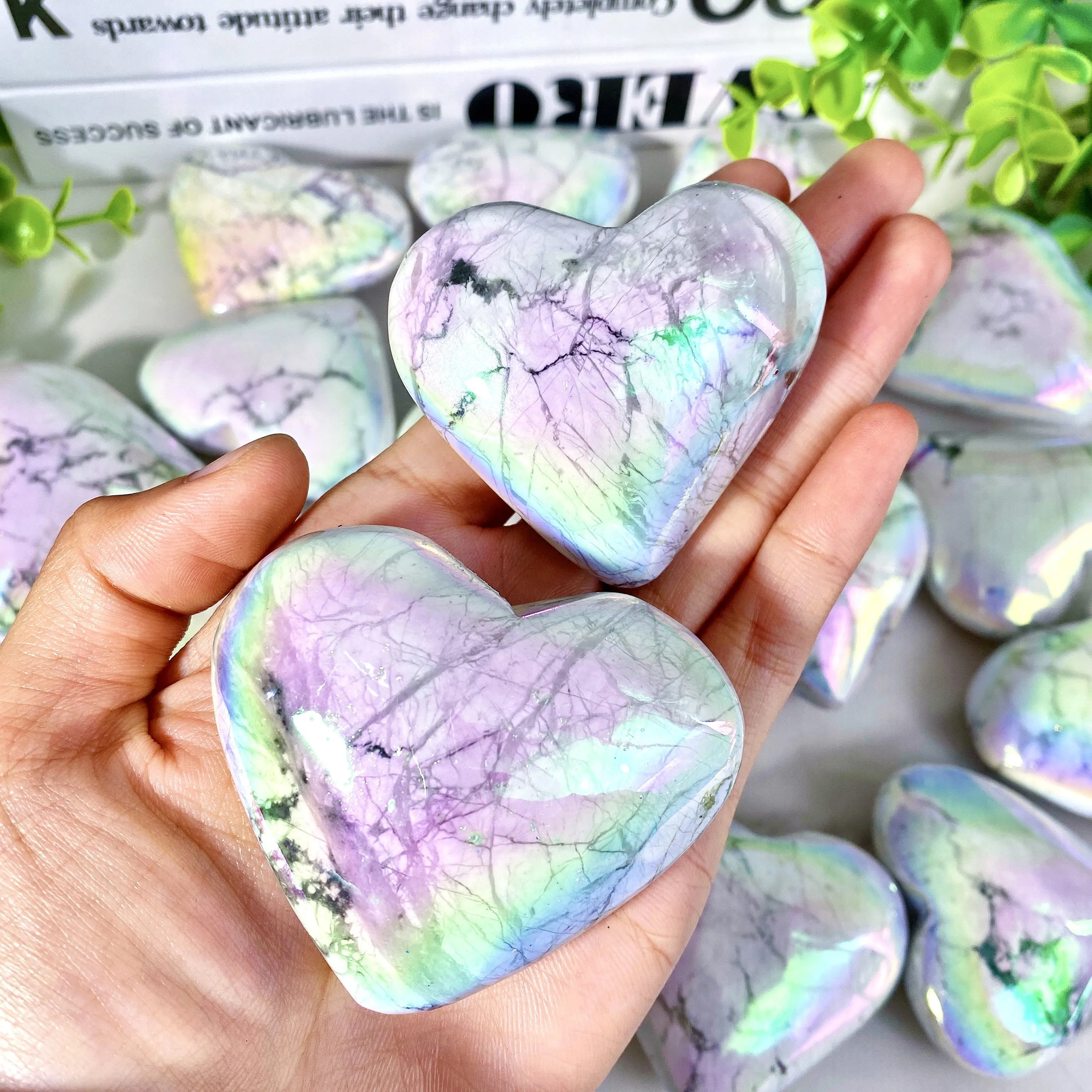 1PC High Quality Aura Howlite Heart Natural Crystal Carving,