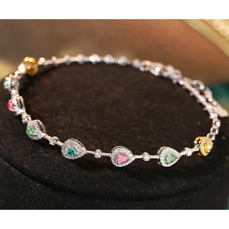 Aazuo Luxury Jewelry 18K Solid White Gold Real Color Diamonds 1.30ct  Bangle For Woman Upscale Trendy Wedding Engagement Party