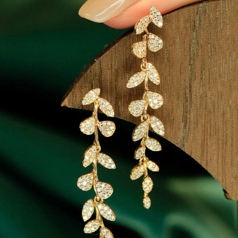 Aazuo Real 18K Solid White Gold Yellow Gold Real Diamonds 0.6ct Leaves Drop Earring Gift For Women Engagement Dinner Party Au750