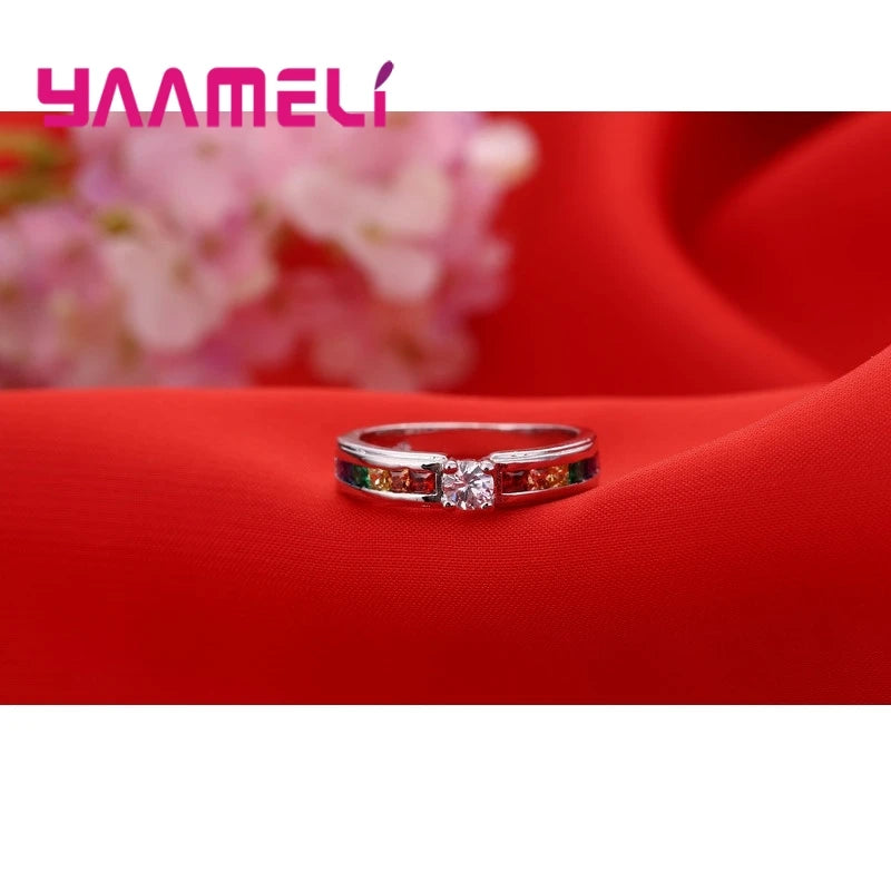 Rainbow Cubic Zircon Ring Proposal Jewelry