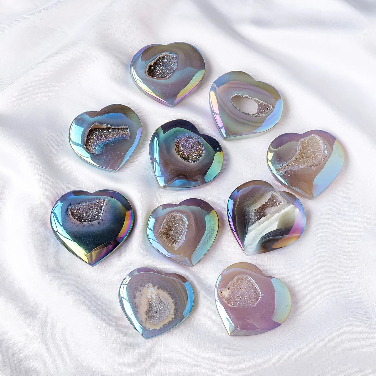 1pc Natural Crystal Aura Agate Crystal Cave Love Palmstone