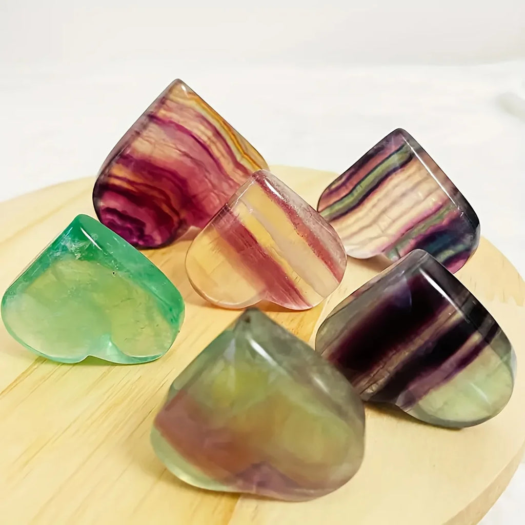 1/2pcs Natural Rainbow Fluorite Heart Carving,