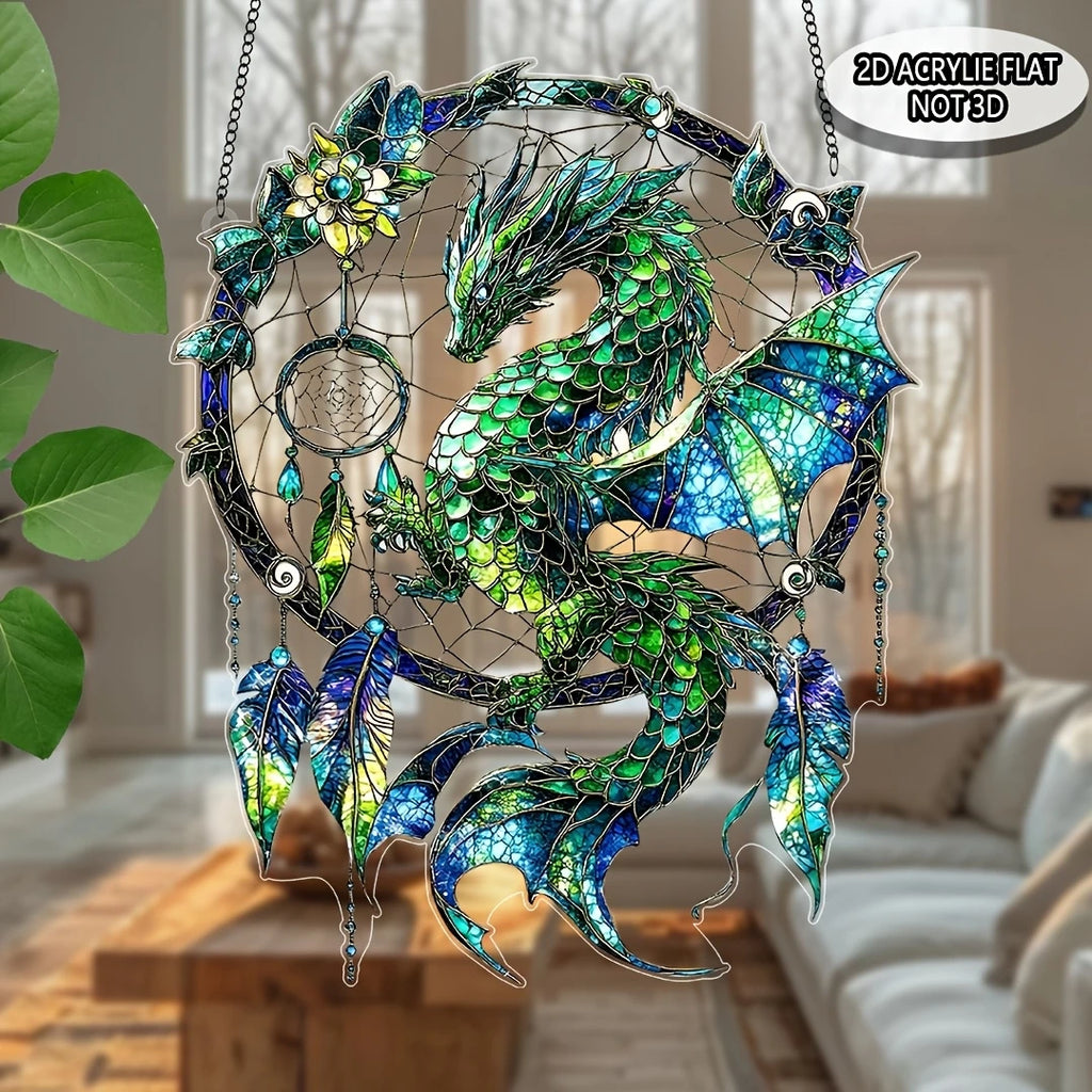 2D Green/Red Fantasy Dragon Acrylic Dream Catcher Light Catcher for Window And Door Home Decor Auspicious Gift Sunlight Catcher