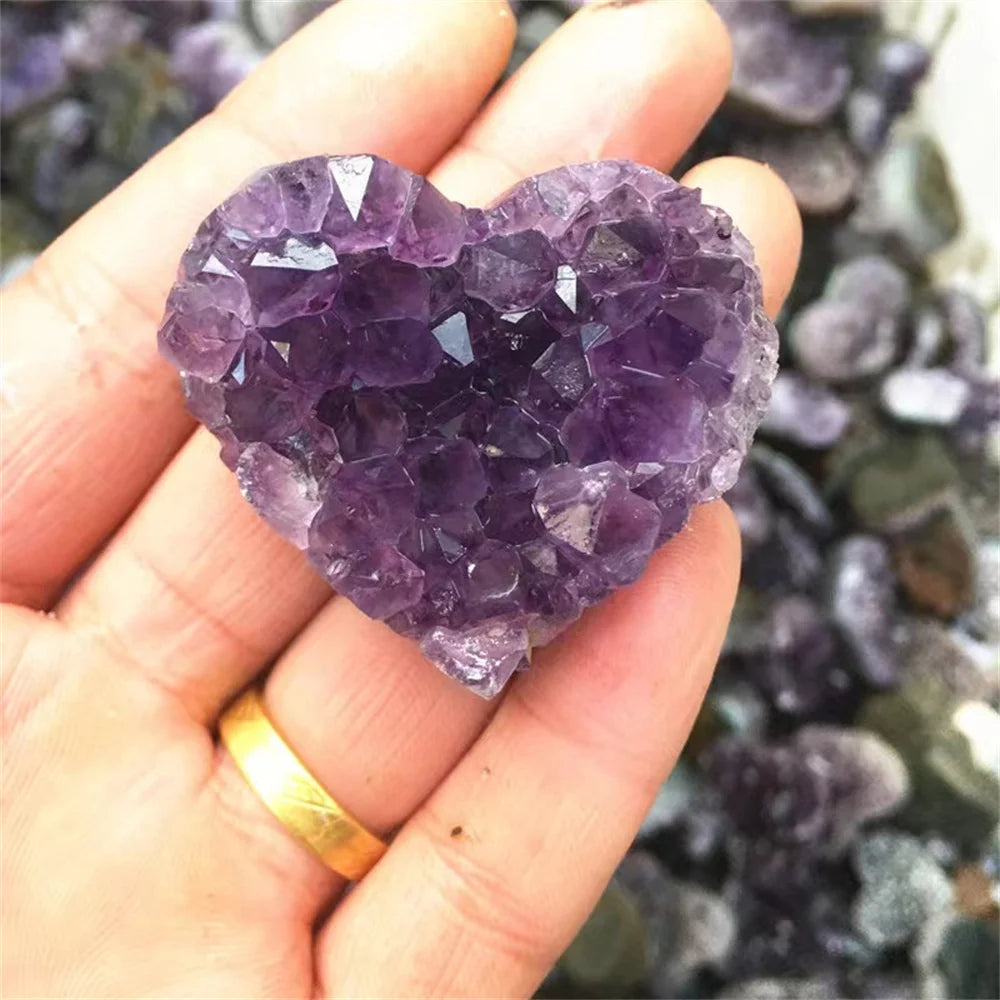 Natural Purple Amethyst Cluster Heart Shape Rough