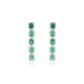 Emerald Diamond Statement Halo Dangle Earrings 14K White Gold Jewelry