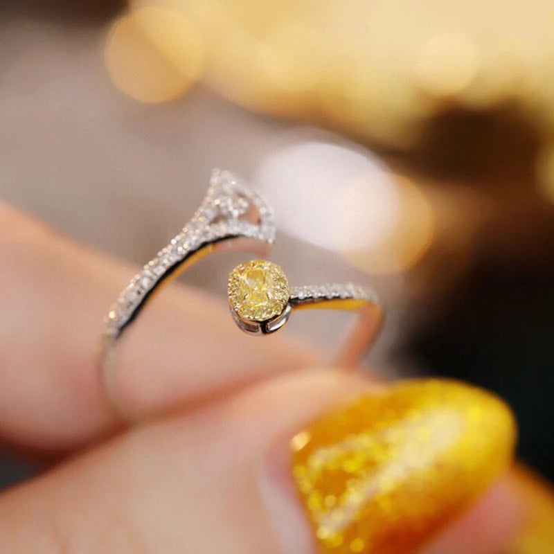 Aazuo Natrual Yellow & White Diamonds 18K Solid Gold Fairy Open Ring Upscale Trendy Senior Party Senior Customize  Fine Jewelry