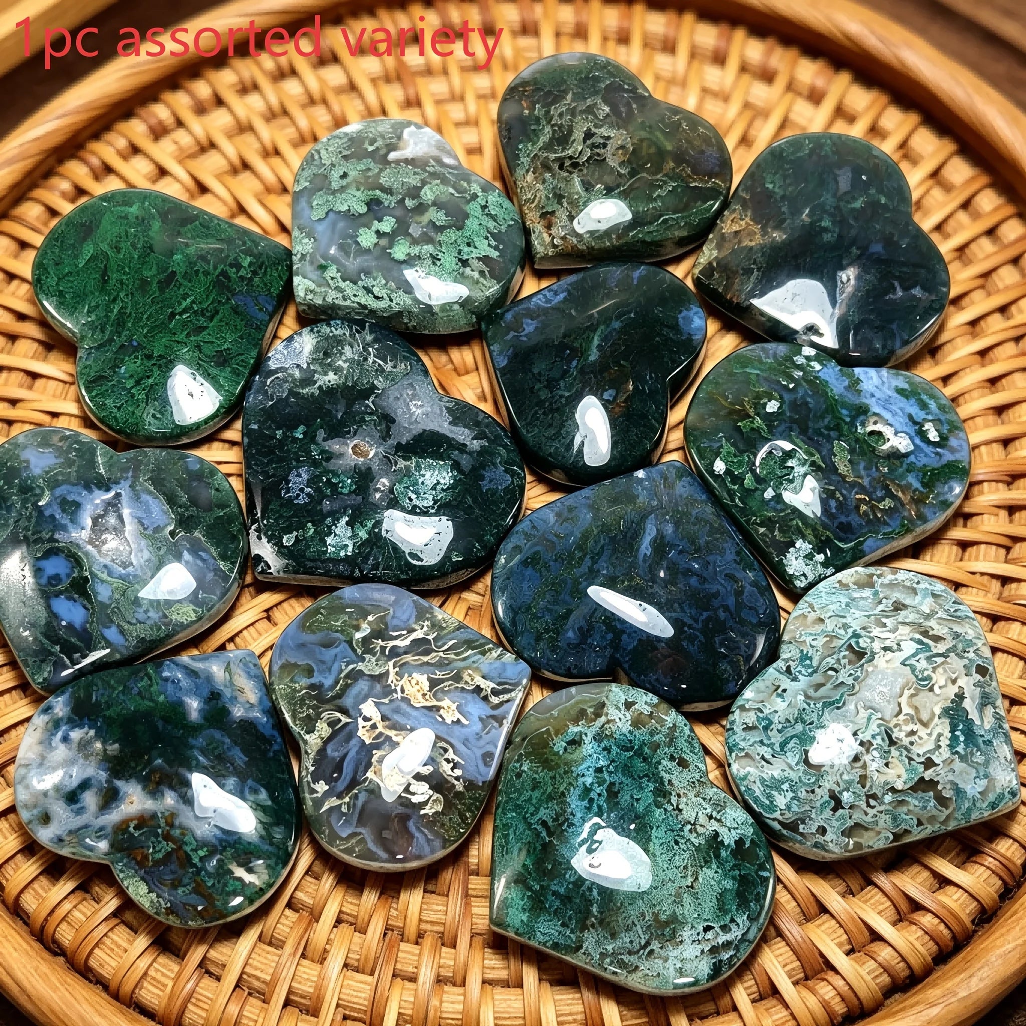 1pc Random Natural Moss Agate Heart Cabochon,