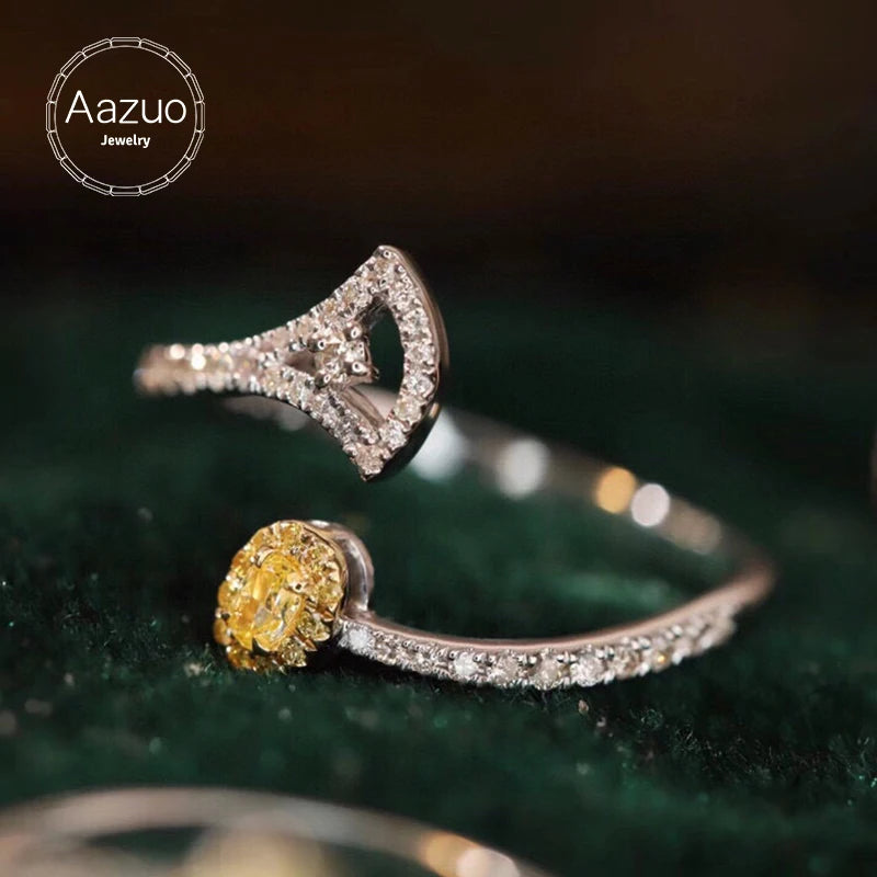 Aazuo Natrual Yellow & White Diamonds 18K Solid Gold Fairy Open Ring Upscale Trendy Senior Party Senior Customize  Fine Jewelry