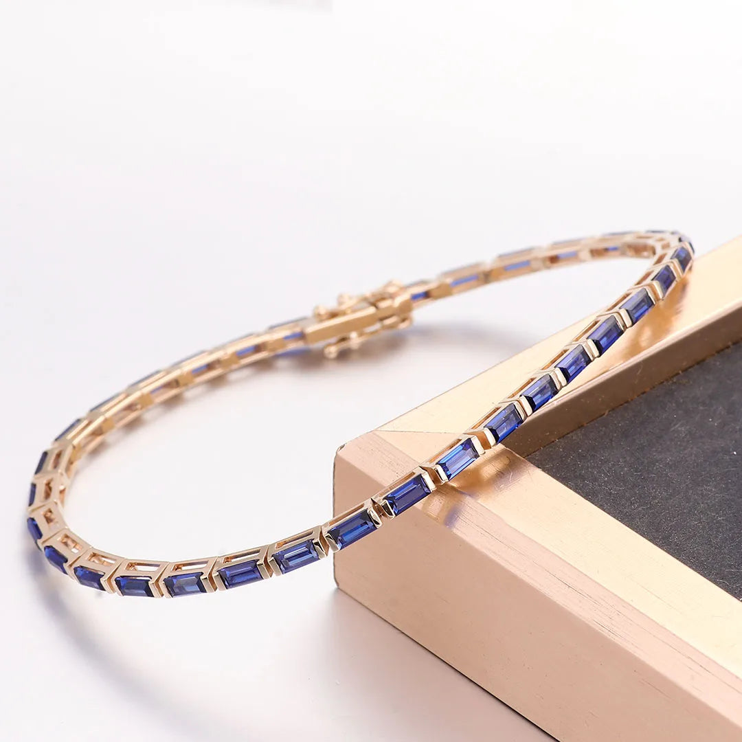 Provence 10K/14K solid gold tennis chain bracelets baguette cut lab sapphire bracelet for women custom birthday Anniversary gift
