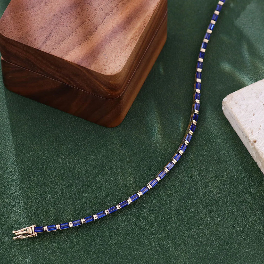 Provence 10K/14K solid gold tennis chain bracelets baguette cut lab sapphire bracelet for women custom birthday Anniversary gift