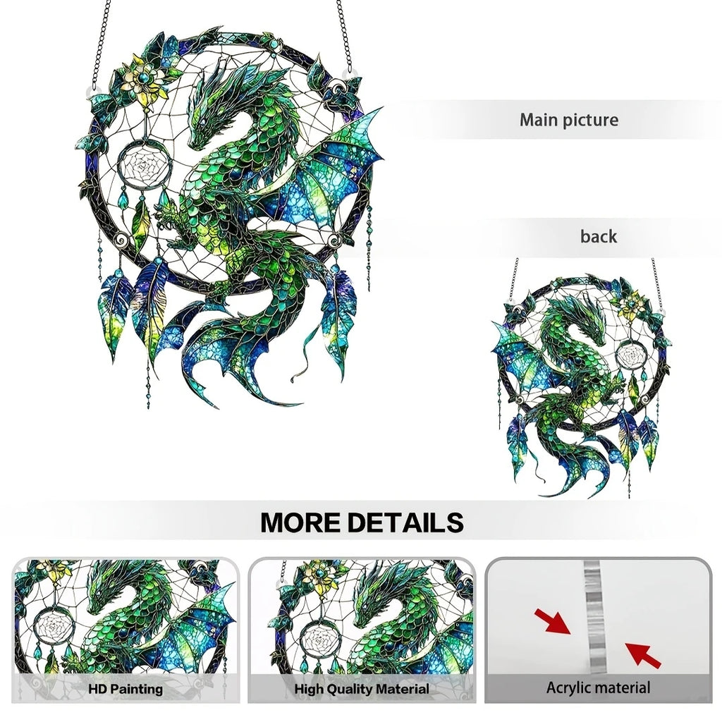 2D Green/Red Fantasy Dragon Acrylic Dream Catcher Light Catcher for Window And Door Home Decor Auspicious Gift Sunlight Catcher