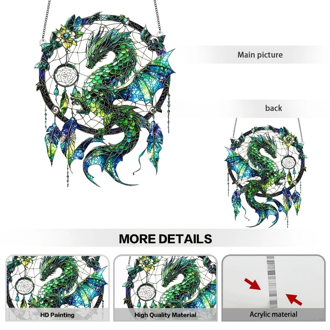 2D Green/Red Fantasy Dragon Acrylic Dream Catcher Light Catcher for Window And Door Home Decor Auspicious Gift Sunlight Catcher