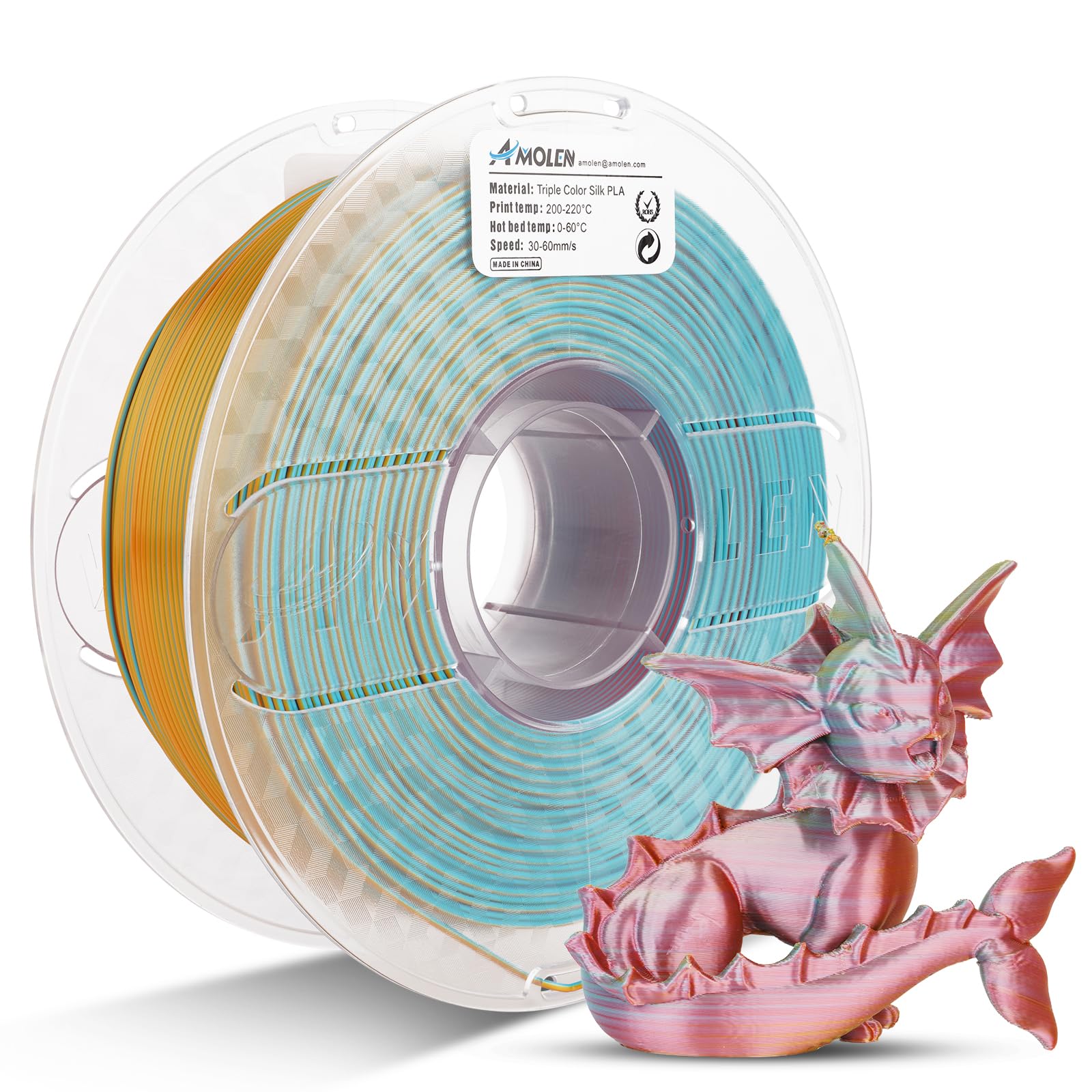 PLA Silk Triple Color 1.75mm, 1KG/2.2LB