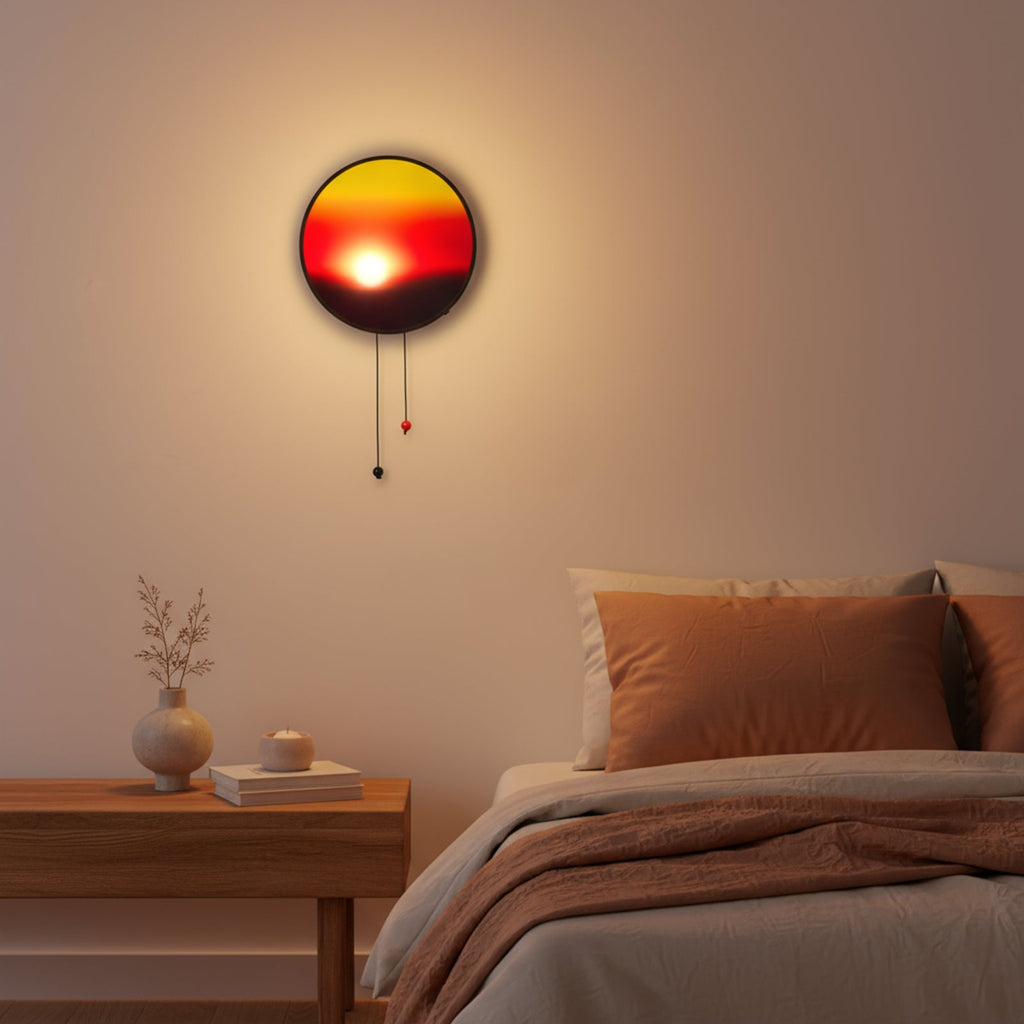 Creative Sunset Hand Pulled Night Light, Movable Sunrise to Sunset Scenery Wall Lamp, Battery Rechargeable Wall Light