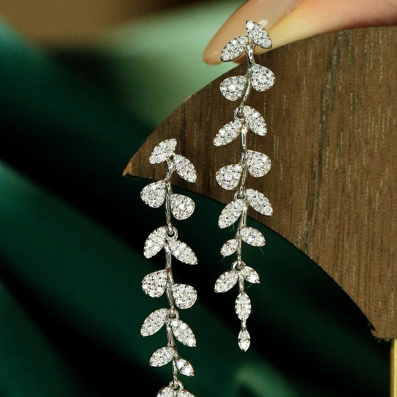 Aazuo Real 18K Solid White Gold Yellow Gold Real Diamonds 0.6ct Leaves Drop Earring Gift For Women Engagement Dinner Party Au750