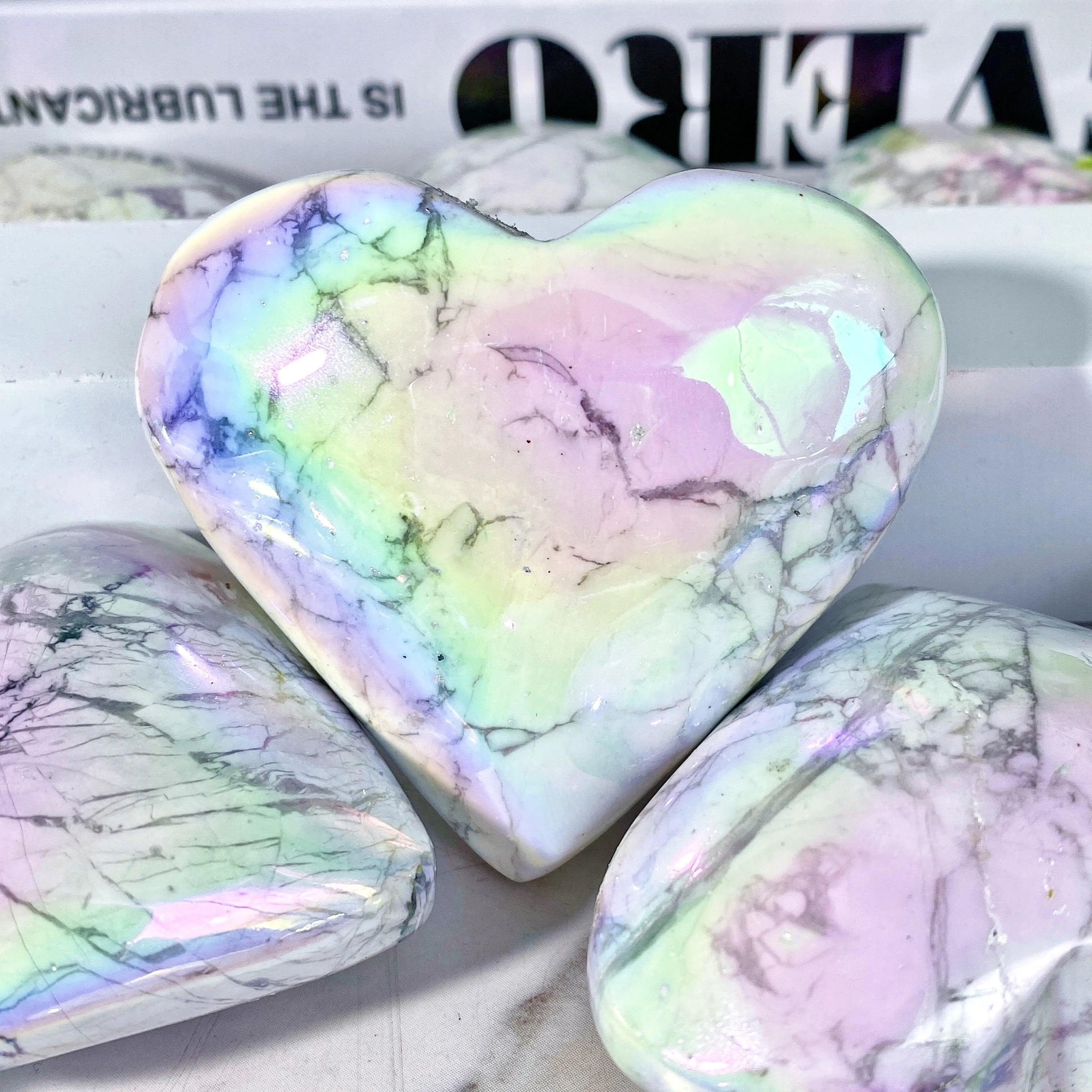 1PC High Quality Aura Howlite Heart Natural Crystal Carving,