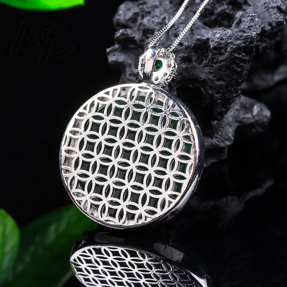 S925 Silver New Natural Real Emerald Stone-shadow Carving Phoenix Pendant Jadeite Necklace Jewelry Charm Designer Luxury Gifts