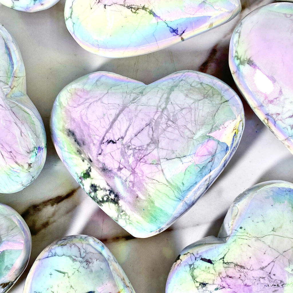 1PC High Quality Aura Howlite Heart Natural Crystal Carving,