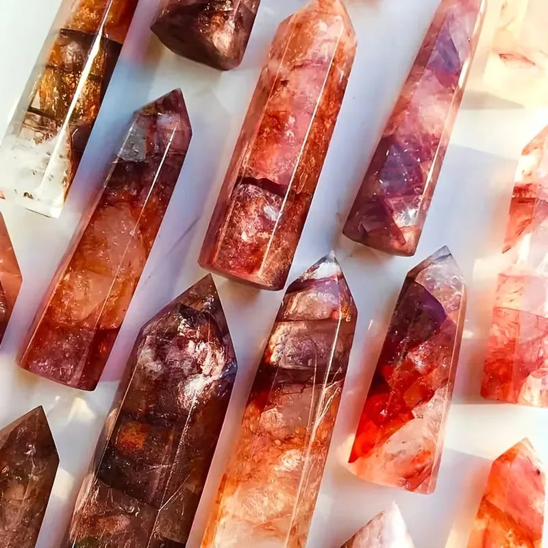 Natural Fire Quartz Towers Obelisk Crystal Tower, Perfect Gift, Magic Point Healing Stone Obelisk Wand Stone Home Decor