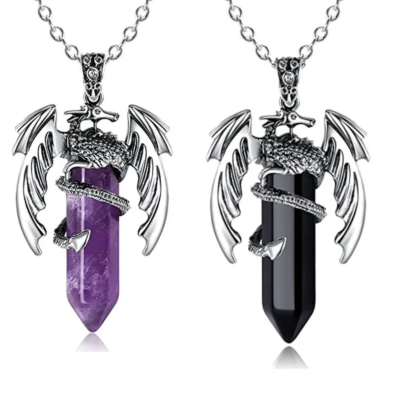1pcs Stainless Steel Crystal Necklace Pendant Trendy hip-hop Style Cool Flying Hexagonal Dragon Crystal Necklace Jewelry