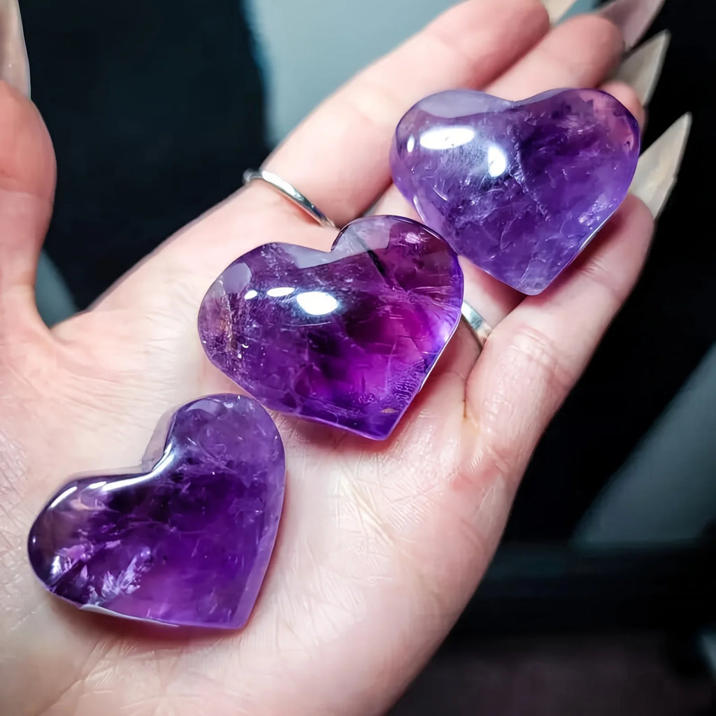 1pc Natural Amethyst Heart-Shaped Crystal Carving