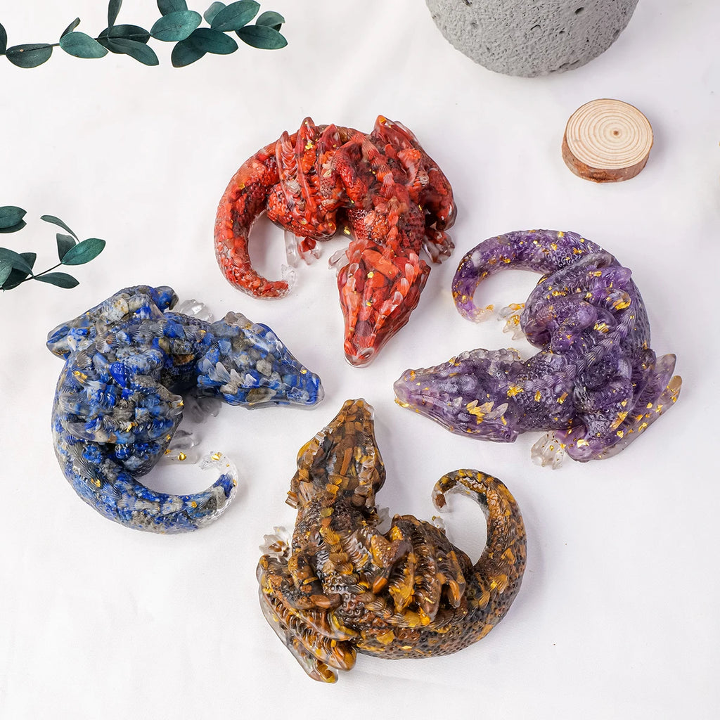 1PC Natural Crystal Stone Wolong Statue Reiki Stone Dragon Figurine Amulet Fengshui Sculpture for Home Office Decoration